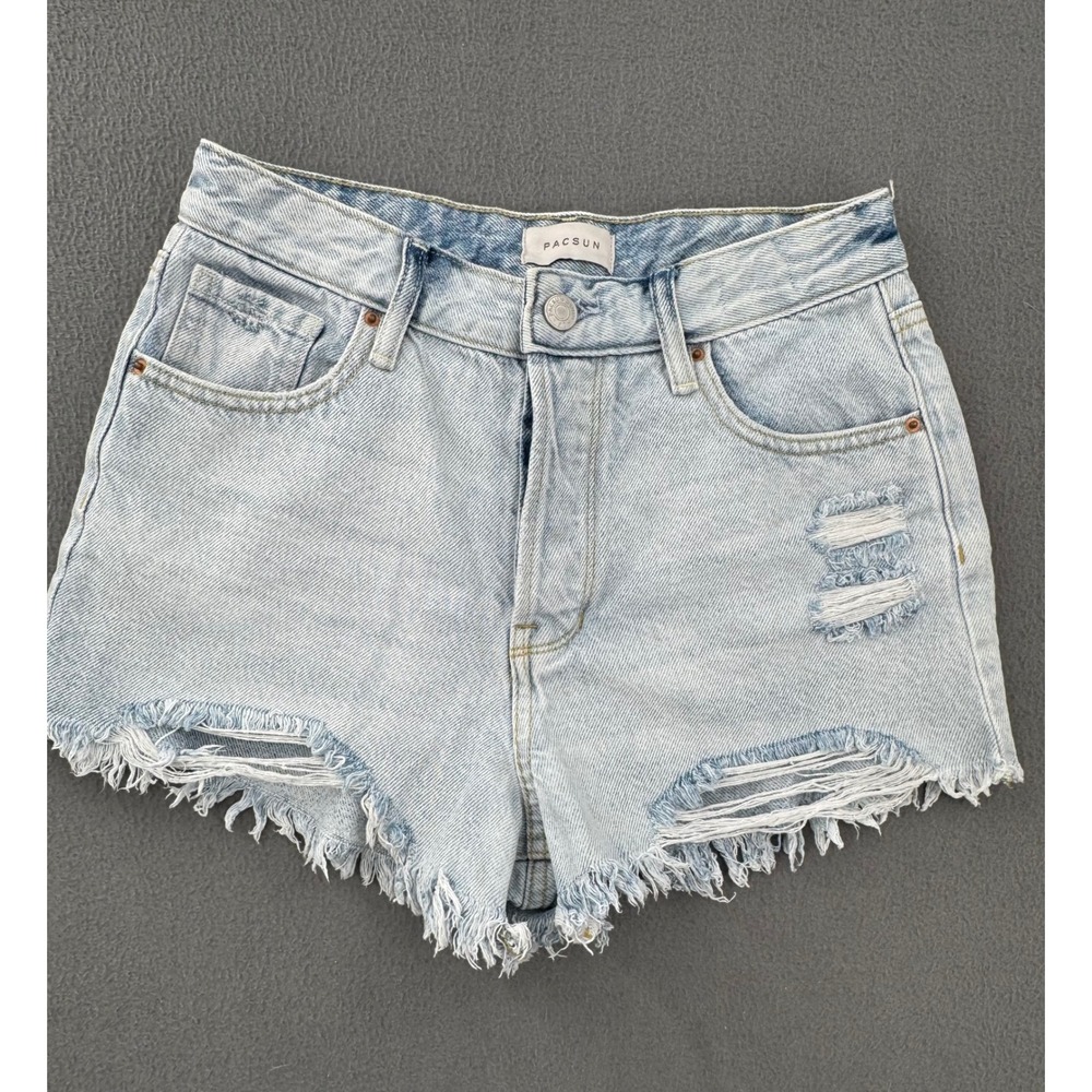 PacSun High Rise Festival Shorts Sz 26 Blue Distressed Raw Hem Coachella Indie